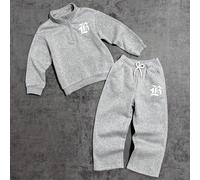 2 pièces/Set Sweat-shirt-shirt zippé à col montant avec imprimé graphique et pantalon droit pour garçon préadolescent, convient pour le quotidien, les déplacements, l'école, les sports et les loisirs 