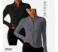 2 pièces/Set Sweat-shirt-shirt zippé ajusté décontracté de couleur unie L,M,S,XLUnicoloreÉtoffe