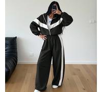 2 pièces/Set Sweat-shirt-shirt zippé décontracté élégant en patchwork bicolore, convient pour les sports, la maison, le bureau, la rue, le printemps, l'automne, l'hiver, la remise des diplômes, la ren