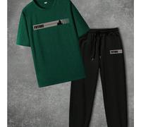 2 pièces/Set T-shirt à manches courtes ample avec graphique anglais de l'arbre de l'espoir créatif et pantalon long à cordon de serrage pour hommes. Convient pour la rue, l'extérieur et le port quotid