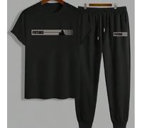 2 pièces/Set T-shirt à manches courtes ample avec graphique anglais de l'arbre de l'espoir créatif et pantalon long à cordon de serrage pour hommes. Convient pour la rue, l'extérieur et le port quotid