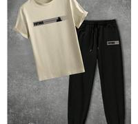 2 pièces/Set T-shirt à manches courtes ample avec graphique anglais de l'arbre de l'espoir créatif et pantalon long à cordon de serrage pour hommes. Convient pour la rue, l'extérieur et le port quotid