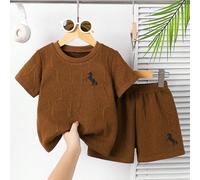 2 pièces/Set T-shirt à manches courtes col rond et short pour tout-petits garçons, style décontracté minimaliste, cadeau, sports de plein air, mignon, doux, respirant, imprimé cheval de bande dessinée