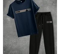 2 pièces/Set T-shirt à manches courtes décontracté ample avec graphique anglais de l'arbre de l'espoir créatif pour hommes et pantalon à cordon de serrage. Convient pour la rue, l'extérieur et le port
