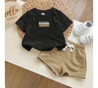 2 pièces/Set T-shirt à manches courtes décontracté et short de couleur contrastée pour bébé garçon. Style mode minimaliste, confortable et polyvalent. Convient pour le port quotidien, l'école, les sor