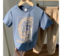 2 pièces/Set T-shirt à manches courtes et pantalon assortis avec motif mignon de lion pour jeunes garçons, tenue décontractée confortable pour intérieur, extérieur, port quotidien, sport, jeu, fête, s