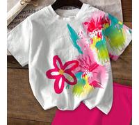 2 pièces/set T-shirt à manches courtes et short assortis avec imprimé floral coloré Y2K dopamine, décontracté pour jeune fille. Convient pour l'été 6Y,7Y,8Y,4Y,5Y,2-3YBlocs de couleur,graphique,Plante