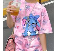 2 pièces/Set T-shirt à manches courtes et short décontractés pour fille avec motif lapin bleu mignon et motif rose tie-dye océan, convient pour l'été 7Y,8Y,9Y,10Y,11Y,12Y,13YCartoonTissu tricoté