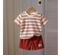 2 pièces/set T-shirt à manches courtes et shorts rayés en nid d'abeille pour garçons, convient pour le port quotidien, la maternelle, les activités extérieures et les loisirs sportifs 6Y,7Y,8Y,4Y,5YRa