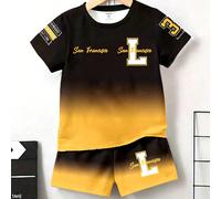 2 pièces/Set T-shirt graphique créatif et short décontracté pour tout-petits garçons, design ombré rafraîchissant et minimaliste San Francisco 32 Lettre L, confortable pour le port quotidien, convient