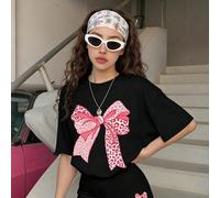 2 pièces/Set Tenue avec imprimé léopard et nœud pour filles - T-shirt ample et short de vélo, style streetwear Y2K pour l'été, le skateboard, traîner avec des amis 6Y,7Y,8Y,9Y,10Y,4Y,5Y,14Y,11Y,12Y,13