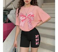 2 pièces/Set Tenue avec nœud imprimé léopard pour filles - T-shirt ample et shorts de vélo, style streetwear Y2K pour l'été, le skateboard, traîner avec des amis 6Y,7Y,8Y,9Y,10Y,4Y,5Y,14Y,11Y,12Y,13Y,