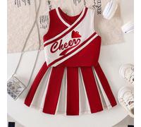 2 pièces/set Tenue décontractée chic pour fille - Top + Jupe, Style scolaire, Pom-pom girl d'été 4Y,5Y,12-18M,18-24M,2-3YLettresÉtoffe