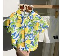 2 pièces/Set Tenue d'été décontractée pour garçon bébé - Chemise à manches courtes imprimée citron mignon et short à taille élastique, ensemble pour vacances d'été 6-9M,9-12M,12-18M,18-24M,2-3Y,3-6MCa