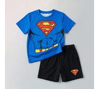 2 pièces/set Top à manches courtes col rond doux tricoté avec motif de super-héros jeune garçon et short à taille élastique 6Y,7Y,8Y,4Y,5Y,2-3YGéométrique,graphique,LettresÉtoffe