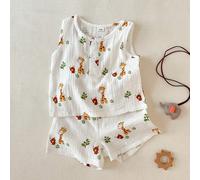 2 pièces/Set Top à manches courtes col rond et short imprimé cerf pour bébé garçon, tenue décontractée mignonne pour le printemps/été 6-9M,9-12M,12-18M,18-24M,2-3Y,3-6MCartoon,PlantesÉtoffe