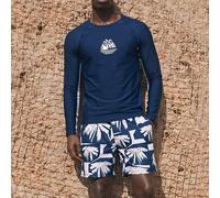 2 pièces/Set Top à manches longues et short de maillot de bain avec imprimé palmier pour hommes, hawaïen, vacances L,M,S,XL,XXLTropicalÉtoffe