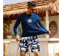 2 pièces/Set Top à manches longues et short de maillot de bain avec imprimé palmier pour hommes, hawaïen, vacances L,M,S,XL,XS,XXLÉtoffe