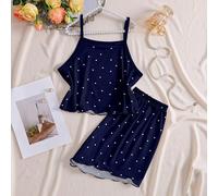 2 pièces/Set Top Camisole et Short Pyjama avec Imprimé Coeur pour Adolescentes, Tenue de Maison Décontractée et Confortable 14Y,13Y,16Y,15YTout ImpriméÉtoffe