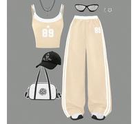 2 pièces/set Top décontracté de nouveau style pour filles, imprimé numérique, assorti avec un gilet et un short rayé sur le côté ou un pantalon blanc rayé, convient pour les activités d'été en extérie