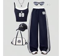 2 pièces/set Top décontracté de nouveau style pour filles, imprimé numérique, assorti avec un gilet et un short rayé sur le côté ou un pantalon blanc rayé, convient pour les activités d'été en extérie