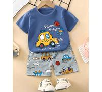 2 pièces/Set Top imprimé voiture de dessin animé + Short assorti, Tenue décontractée et mignonne convenant aux activités de plein air 9-12M,12-18M,18-24M,2-3YCartoonPolyester