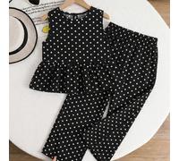 2 pièces/Set Top sans manches à fleurs Tweeb Girl et pantalon ample décontracté 8Y,9Y,10Y,11Y,12YTout ImpriméPolyester