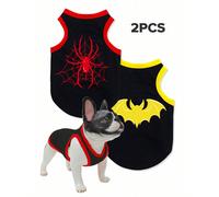 2 pièces/Set Veste pour animaux de compagnie en polyester imprimée araignée et chauve-souris, anti-puce et anti-poils, respirante, convient pour les chats et les chiens, usage intérieur et extérieur 3