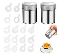 2 Pièces Shaker à Chocolat en Acier Inoxydable avec 16 Pièces Pochoirs à Café Saupoudreur de Cacao pour Cappuccino Pochoir Cacao pour Au Café Gâteau Décor De Cupcake la Cuisine les Restaurants