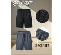 2 pièces Shorts de randonnée décontractés pour hommes avec cordon de serrage, séchage rapide. Pantalon cargo ample et droit, pour l'été L,M,S,XL,XS,XXL,XXXL,XXXXLBlocs de couleur,Lettres,Unicolore,Ray