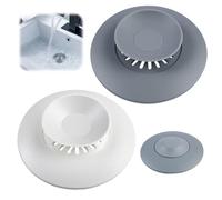 2 Pièces Silicone Bouchon Baignoire Universel, 11Cm Bouchon Evier Silicone avec Fonction Tamis À Cheveux, Bouchon De Baignoire Universel pour Baignoire Lavabo Évier Douche (Blanc + Gris)