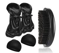 2 Pièces Silky Durag Bonnets avec Wave Cap Casquettes Elastique Brosse à Vagues pour Hommes,Kits de Brosses à Cheveux, Chapeaux de Compression pour 360 540 et 720 Wagues,Bonne Compression sur Durag
