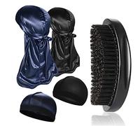 2 Pièces Silky Durag Bonnets avec Wave Cap Casquettes Elastique Brosse à Vagues pour Hommes,Kits de Brosses à Cheveux, Chapeaux de Compression pour 360 540 et 720 Wagues,Bonne Compression sur Durag