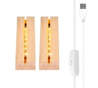 2 Pièces Socle Lumineux Led Bois, Base Led Lumineuse Support LED avec Interrupteur Usb pour Affichage De Bureau Boule De Cristal Plaque Acrylique (15cm de Long, Blanc Chaud)