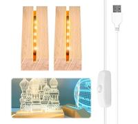 2 Pièces Socle Lumineux Led Bois, Base Led Lumineuse Support LED avec Interrupteur Usb pour Affichage De Bureau Boule De Cristal Plaque Acrylique (10cm de Long, Blanc Chaud)