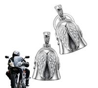 2 Pièces Sonnette de Moto Guardian Bell porte, Guardian Bell Acier Inoxydable Argent, Acier Inoxydable Moto en Forme d'ange Gardien à Suspendre, Clochette Moto Porte-Bonheur pour Moto Accessoire