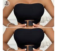 2 pièces Soutien-gorge femme côtelé à fermeture avant multicolore, brassière sans armature à attache avant matelassée L,M,S,XLUnicoloreTissu tricoté