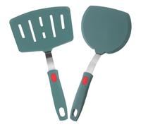 2 Pièces Spatule en Silicone à Fentes Verte, Acier Inoxydable | Large Ouverture, Protection Antiadhésive, Souple et Robuste, Usage Polyvalent, pour Omelette, Poisson et Wok