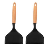 2 Pièces Spatule Large avec Manche en Bois Foncé en Silicone | Retourneur Large pour Poisson et Gâteau, Résistant à Chaleur, Prise Antidérapante, Cuisson et Pâtisserie