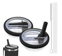2 pièces Stanley Cup couvercle anti-fuite, couvercle de rechange anti-fuite réutilisable pour Stanley Cup 40oz / 1,2L avec 2 pailles et 1 brosse à paille (Noir)