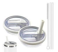 2 pièces Stanley Cup couvercles étanches, couvercles de rechange étanches réutilisables pour Stanley Cup 40oz/1,2L avec 2 pailles et 1 brosse à paille (crème)
