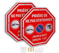 2 Pièces Stationnement Interdit Sortie Voitures Aluminium, Cm 20 x 20 Parking Privé, Panneau Interdiction de Stationner Défense d'Entrer Octogonal (Panneau Propriété Privée)