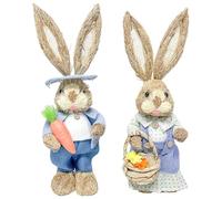 2 Pièces Statue de Lapin d'Herbe de Pâques, Décorations de Lapin de Pâques, Lapin de Pâques Tissé en Paille, Table de Lapin de Pâques, pour la Décoration de Bureau à Domicile de Fête de Pâques