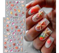 2 pièces Stickers d'art d'ongle en 3D de plage d'été, coquille de mer, étoile de mer, tortue, glissière d'océan, autocollant d'ongle de vacances DIY, décorations de charme, approvisionnements d'art de