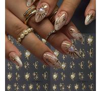 2 pièces stickers d'art pour ongles Y2K brillants avec étoiles dorées, cœurs laser et strass 5D en relief. Autocollants décoratifs pour ongles, fournitures pour ongles, décorations DIY pour ongles Ani