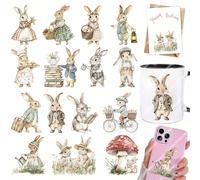 2 pièces Stickers de transfert DIY UV DTF de lapin de conte de fées vintage pour Pâques, convient pour l'artisanat, les journaux, les verres, les tasses à café, les vases, les ordinateurs portables, l