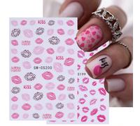 2 pièces Stickers d'ongles de la Saint-Valentin - Motifs romantiques de la Saint-Valentin, baisers, lèvres, designs mignons 3D, autocollants pour ongles. Fournitures de décoration d'ongles pour filles