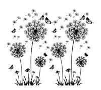 2 pièces stickers muraux noirs pissenlits pour la décoration murale, XXL grandes fleurs de pissenlit plantes autocollants collants peintures pour salon chambre antichambre couloir fenêtre 165X130cm