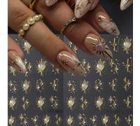 2 pièces Stickers pour ongles Y2K en étoile dorée brillante, cœur laser, strass 5D. Décorations adhésives pour ongles, accessoires de bijoux pour ongles DIY Noël,graphiqueABS