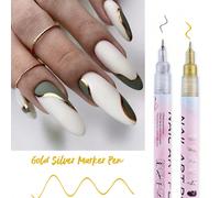 2 pièces Stylo de dessin pour Nail Art, graffitis, marqueur métallique or et argent, stylo de dessin de vagues et rayures, lignes abstraites DIY, brosses acryliques, outils de décoration manucure PET
